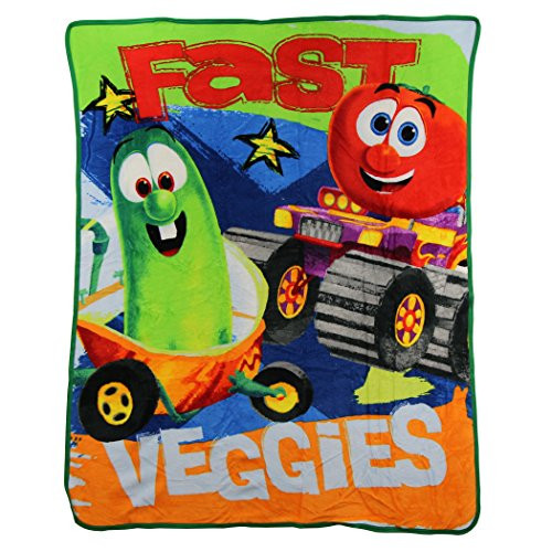 Northwest Kid's Colorful Character Micro Raschel Throw Blanket 46" x 60" (Veggie Tales Fast Veggies)