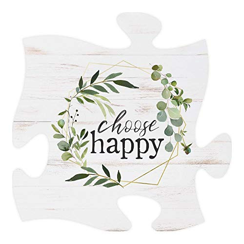 P. Graham Dunn Choose Happy Leaf Wreath White 12 x 12 Wood Decorative Puzzle Piece Plaque