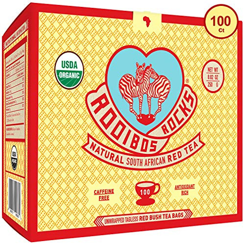 Rooibos Tea Organic Tagless Teabags - 100 Non GMO Naturally Caffeine Free South African Red Bush Herbal Tea Bags By Rooibos Rocks - USDA Organic Rooibos Teas, A Taste of Africa - Feel the Goodness Rooibos Tea Organic Tagless Teabags - 100 Non GMO Naturally Caffeine Free South African Red Bush Herbal Tea Bags By Rooibos Rocks - USDA Organic Rooibos Teas, A Taste of Africa - Feel the Goodness