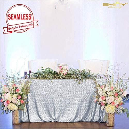 Seamless Sequin Tablecloth Glitter Sequin Rectangular Tablecloths for Christmas/Wedding-190918E (60x102-Inch, Silver)