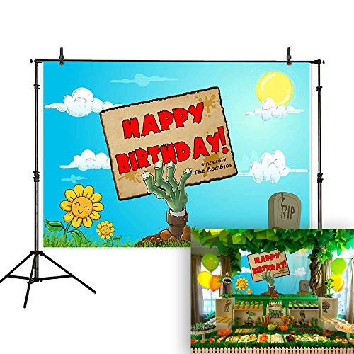 Allenjoy 7x5ft Happy Birthday Backdrop Plants and Zombie Baby Shower Party Background Photography Banner Photo Studio Props