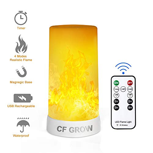 LED Flame Effect Light, CFGROW Flame Lamp with IR Wireless Remote & Timer, USB Rechargeable Flameless Candle Waterproof Dimmable 4 Modes Lantern for Halloween Christmas Room Party Bar Decor LED Flame Effect Light, CFGROW Flame Lamp with IR Wireless Remote & Timer, USB Rechargeable Flameless Candle Waterproof Dimmable 4 Modes Lantern for Halloween Christmas Room Party Bar Decor