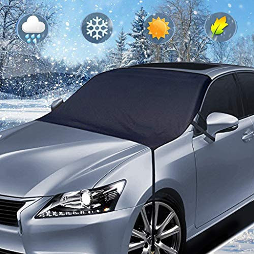 HosiLany Windshield Snow Ice Covers - Huge Size Fits Any Car, Truck, SUV, Van or Automobile - Shade Waterproof, Keeps Ice & Snow Off Exterior Auto Snow Windshield Cover with Edges