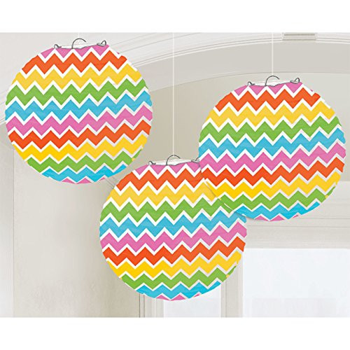 Round Paper Lanterns Chevron Print | Pack of 3 | Multicolor | Party Decor