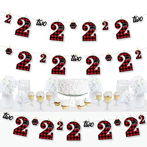 Big Dot of Happiness 2nd Birthday Lumberjack - Channel the Flannel - Buffalo Plaid Second Birthday Party DIY Decorations - Clothespin Garland Banner - 44 Pieces