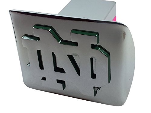 Notre Dame "ND" METAL emblem (chrome with green trim) on chrome METAL Hitch Cover Notre Dame "ND" METAL emblem (chrome with green trim) on chrome METAL Hitch Cover