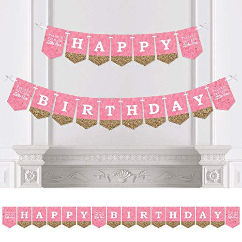 Big Dot of Happiness Pink Twinkle Twinkle Little Star - Birthday Party Bunting Banner - Pink Party Decorations - Happy Birthday