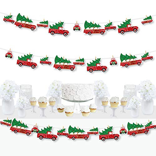 Big Dot of Happiness Merry Little Christmas Tree - Red Truck and Car Christmas Party DIY Decorations - Clothespin Garland Banner - 44 Pieces