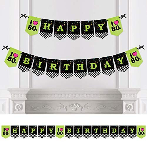 Big Dot of Happiness 80's Retro - Totally 1980s Birthday Party Bunting Banner - Birthday Party Decorations - Happy Birthday