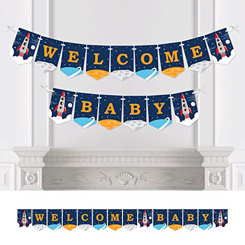 Big Dot of Happiness Blast Off to Outer Space - Rocket Ship Baby Shower Bunting Banner - Party Decorations - Welcome Baby