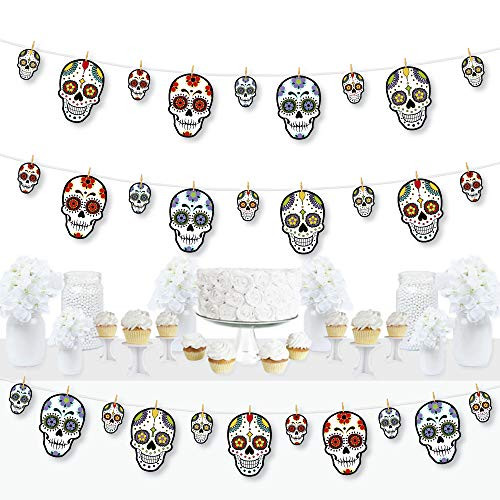 Big Dot of Happiness Day of the Dead - Halloween Sugar Skull Party DIY Decorations - Clothespin Garland Banner - 44 Pieces