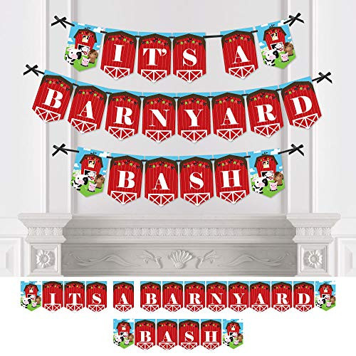 Big Dot of Happiness Farm Animals - Barnyard Baby Shower or Birthday Party Bunting Banner - Party Decorations - It's a Barnyard Bash