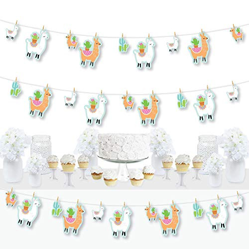 Big Dot of Happiness Whole Llama Fun - Llama Fiesta Baby Shower or Birthday Party DIY Decorations - Clothespin Garland Banner - 44 Pieces