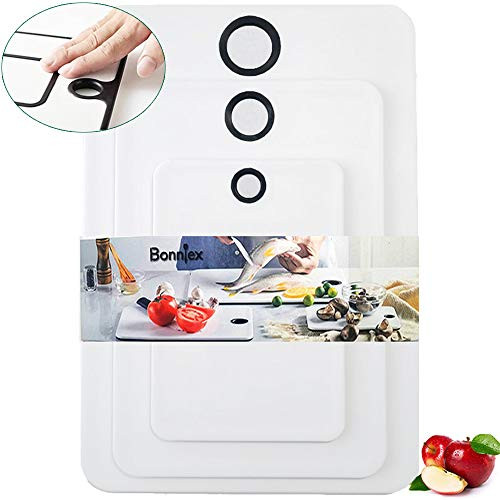 Bonniex Cutting Board (3-Piece) for kitchen, Durable Plastic Chopping Board, Utlitly Serving Board with Non-Slip Design, BPA-Free, Non-Porous, Dishwasher Safe