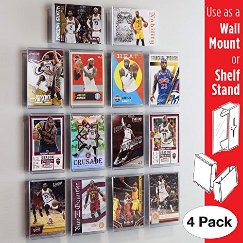 Card Mount Sports Trading Card Frame, Wall Mount and Shelf Stand, Invisible Display for Collectible Cards, 4 Pack