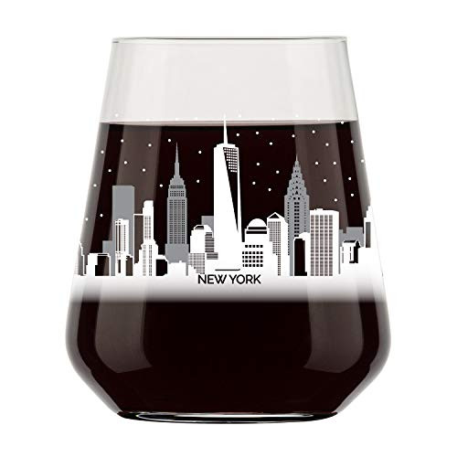 New York City Skyline Stemless Wine Glass- Cool NYC Souvenir or gift for traveler- Nostalgic Cityscape I Love New York Souvenirs- Dishwasher Safe, Non-Toxic, Organic Ink Printed in USA