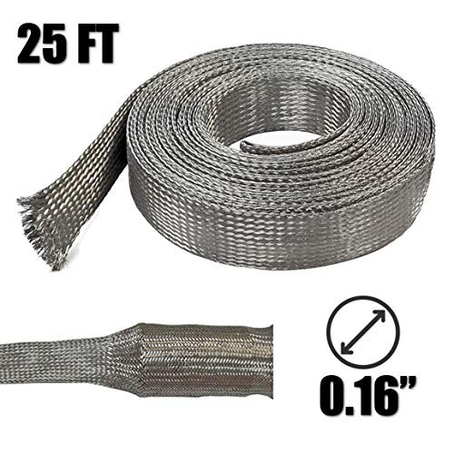 Electriduct 1/4" Tinned Copper Metal Braid Sleeving Flexible EMI RFI Shielding Wire Mesh (0.16" Diameter) - 25 Feet