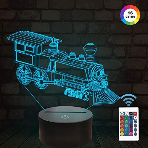 Train Night Light, 3D Illusion Lamp for Kids, 16 Colors Changing with Remote Control Dim Function, Creative Birthday Xmas Gifts for Kids Boys Bedroom Decor Train Night Light, 3D Illusion Lamp for Kids, 16 Colors Changing with Remote Control Dim Function, Creative Birthday Xmas Gifts for Kids Boys Bedroom Decor