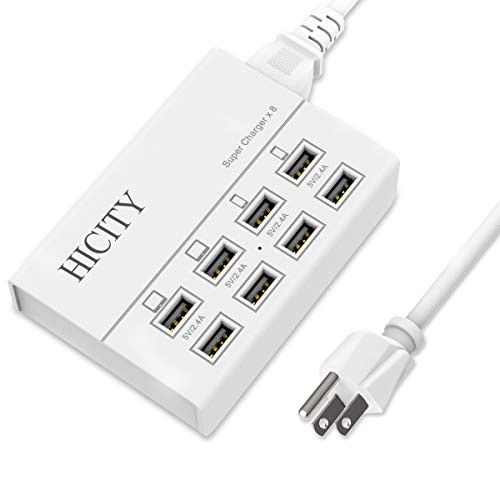 USB Charging Station, HICITY 8-Port Charging Hub 50W/10A, Multi Port USB Charger Hub for Multiple Devices, Compatible with iPhone, iPad, Android Phone and Other Electronics (5 Feet, White)