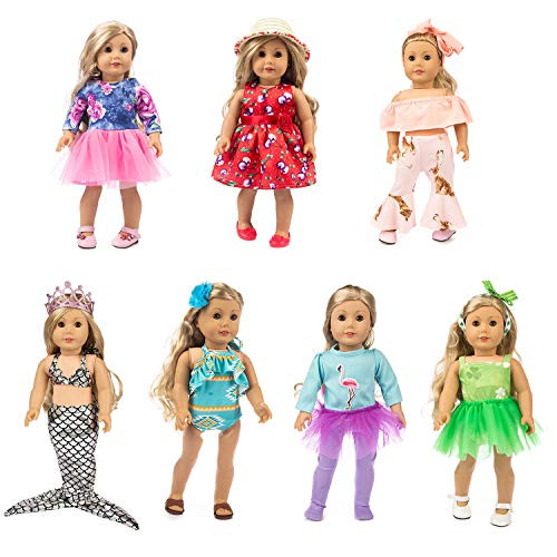 HOAYO 7 Sets Girl Doll Clothes and Accessories for 18-inch Dolls, 16 Items Doll Clothes Outfits for 18-Inch American Girl Dolls