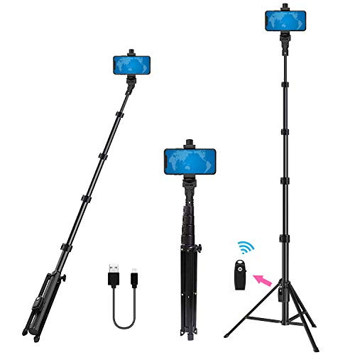 Selfie Stick Tripod 54 Inch Wireless Remote Portable Extendable Phone Camera Selfie Stick with Tripod Stand Rechargeable for iPhone 11 pro Max Xs Xr Plus 6 7 8/Samsung Galaxy/Android Phones
