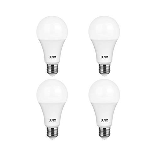 LUNO A21 Dimmable LED Bulb, 15W (100W Equivalent), 1600 Lumens, 4000K (Neutral White), Medium Base (E26), UL & Energy Star (4-Pack)