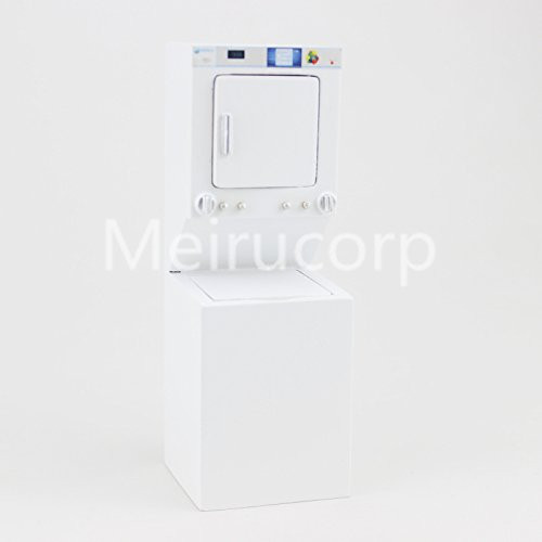 Meirucorp Dollhouse Miniature 1/12 Scale White Washing Machine and Dryer Integrated Cabinet
