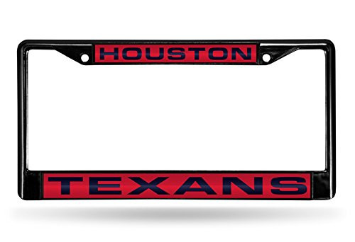 NFL Houston Texans Laser Cut Inlaid Standard Chrome License Plate Frame, Black