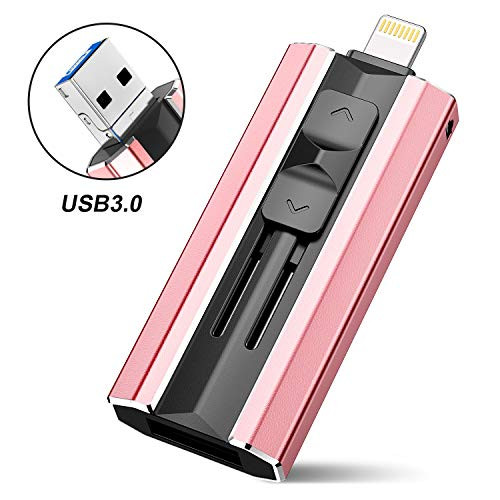 iOS Flash Drive 128GB iPhone Memory Stick, SCICNCE Thumb Drive USB 3.0 Photo Stick Compatinle with iPhone iPad Android and Computers (Pink)