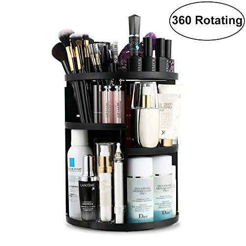 Makeup Organizer, 360 Rotating Makeup Holder Storage Carousel Spinning Rack Cosmetic Display Case Organizer Box 7 Layers Adjustable DIY Makeup Caddy Shelf Large Capacity for Countertop Bathroom, Black