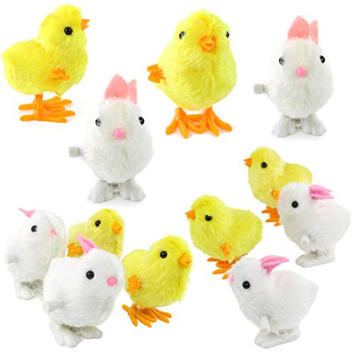 WEWILL Wind-Up Easter Jumping Chicks & Bunny for Kid 3.5 Inch Hopping Plush Toy Party Favor Toy Gift Pack of 12