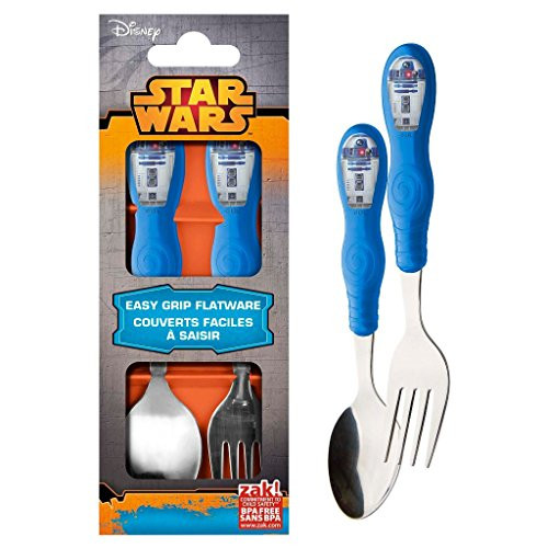 Zak Designs BPA-free Plastic and Stainless Steel Easy Grip Star Wars Flatware, Children's Spoon and Fork