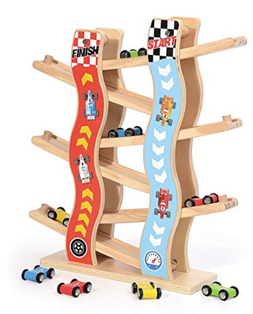 ZONXIE Wooden Toddler Car Toys Ramp Race Track for 1 2 Year Old Ramp Racer with 8 Mini Cars for Boy and Girl ZONXIE Wooden Toddler Car Toys Ramp Race Track for 1 2 Year Old Ramp Racer with 8 Mini Cars for Boy and Girl