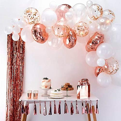 Balloon Arch & Garland Kit - 70 Rose Gold & White Latex Balloons Rose Gold Confetti Balloons and Balloon Arch & Garland Strip Tool for Wedding, Baby Shower, Graduation Party Decorations