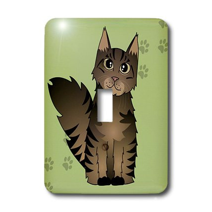 3dRose lsp_35505_1 Cute Maine Coon Cartoon Cat Brown Tabby Green with Pawprint Single Toggle Switch