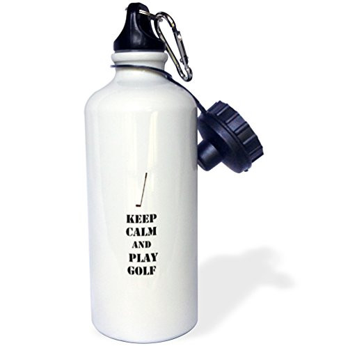 3dRose wb_155897_1"Keep Calm and Play Golf sports theme" Sports Water Bottle, 21 oz, White