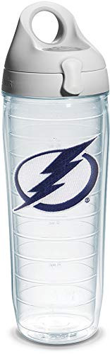 Tervis 1066963 NHL Tampa Bay Lightning Logo Emblem Water Bottle with Grey Lid, 24 oz, Clear