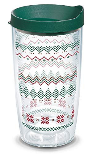 Tervis Christmas Sweater Pattern Wrap with Hunter Green Travel Lid 16-Ounce Tumbler, Clear