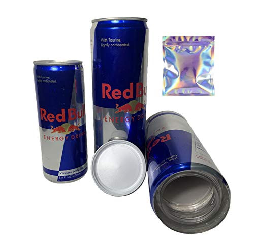 Fake Red Bull 16 OZ Safe Diversion Secret Stash Safes with Hidden Storage to Hide Money Jewelry Anything Plus Free Smell Proof Mylar Bag
