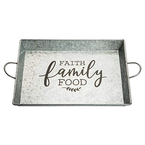 Brownlow Gifts Galvanized Metal Rectangular Serving Tray, Faith Family Food