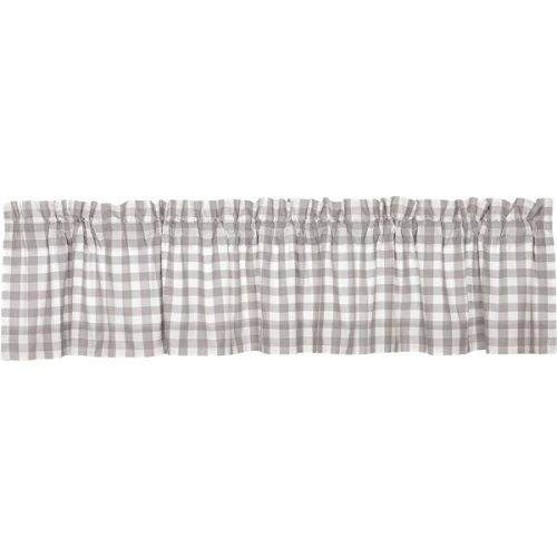 VHC Brands Farmhouse Kitchen Window Curtains - Annie Buffalo Check White Lined Valance, 16" x 90", Grey VHC Brands Farmhouse Kitchen Window Curtains - Annie Buffalo Check White Lined Valance, 16" x 90", Grey