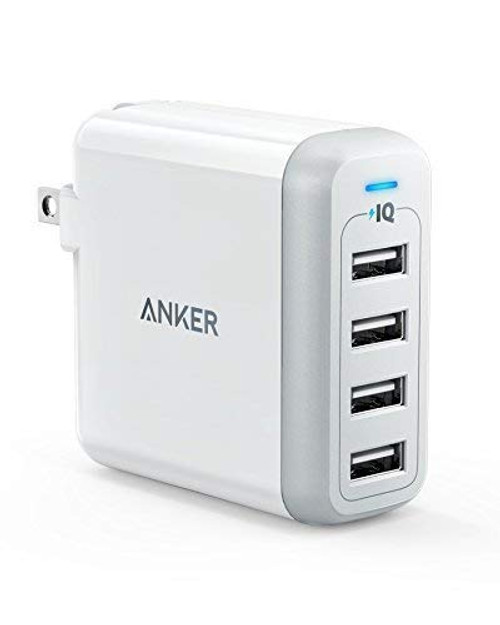 Anker 40W 4-Port USB Wall Charger with Foldable Plug, PowerPort 4 for iPhone XS / XS Max / XR / X / 8 / 7 / 6 / Plus, iPad Pro / Air 2 / Mini 4 / 3, Galaxy / Note / Edge, LG, Nexus, HTC, and More