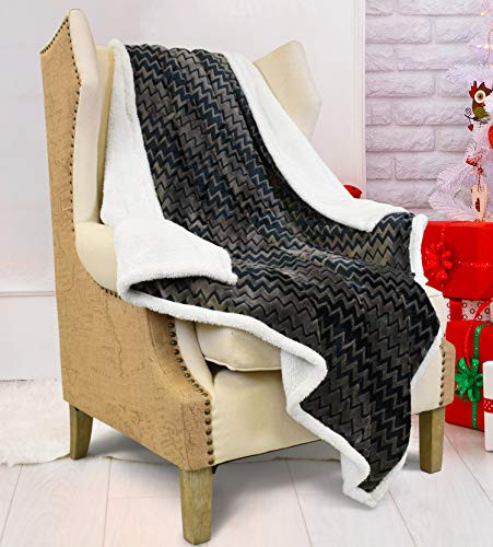 Silky Soft Sherpa Throw Blanket,Flannel Chevron Micro Plush Fleece Throws for Couch Sofa TV Bed,Reversible,Comfy,Fuzzy,50"x60" Charcoal