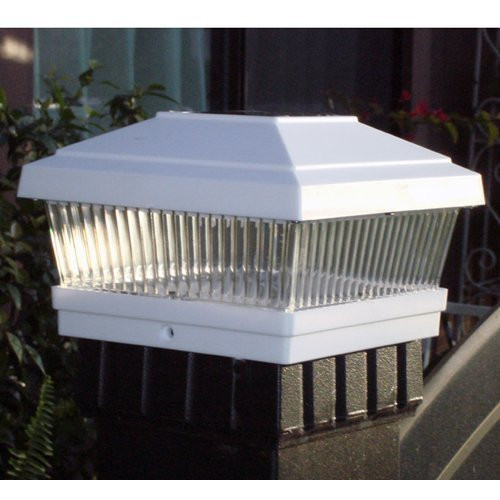 BIRUGEAR Plastic White Square Fence Post Cap Solar Powered LED Light - (Set of 4)