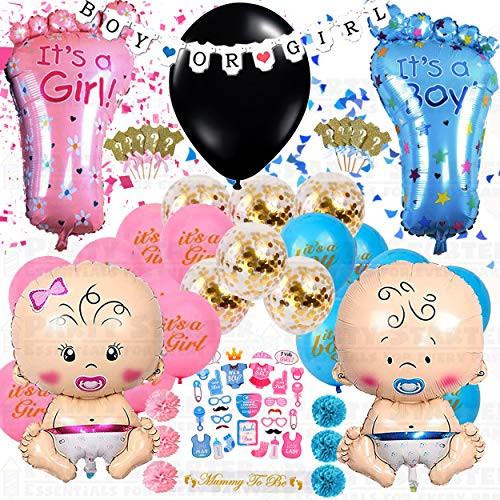 Gender Reveal Party Supplies kit- 87 Pieces Gender Reveal Decorations | Baby Shower | Baby Gender Reveal ideas | Boy Or Girl Banner| Gender Reveal Cupcake Toppers| Mommy to be Sash for baby shower| Gender Reveal Props