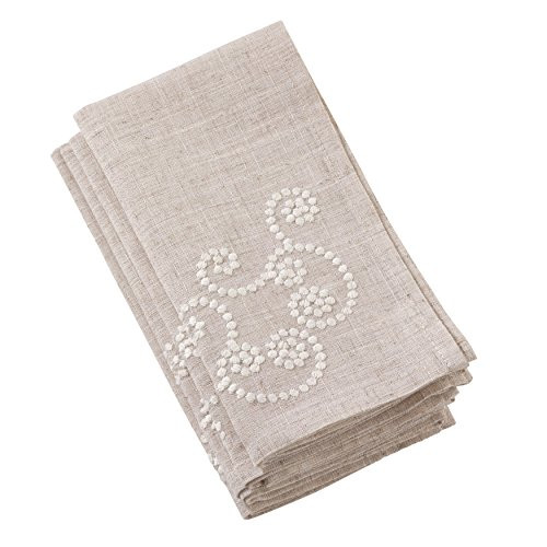 SARO LIFESTYLE Embroidered Swirl Design Linen Blend Napkin - Set of 4/001.N20S, 20", Natural