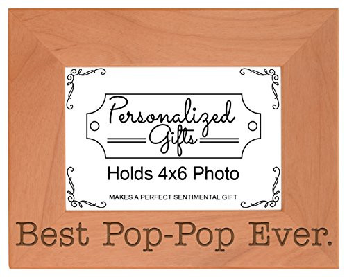 ThisWear Birthday Gift for Grandpa Best Pop-Pop Ever Natural Wood Engraved 4x6 Landscape Picture Frame Wood