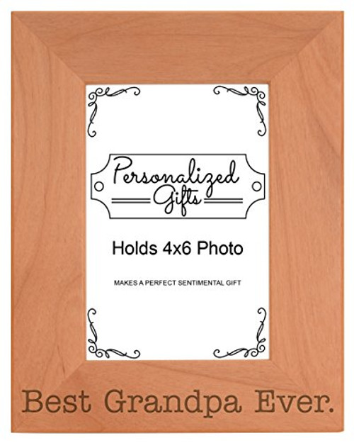 ThisWear Birthday Gift for Grandpa Best Grandpa Ever Natural Wood Engraved 4x6 Portrait Picture Frame Wood
