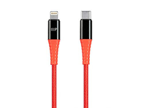 Monoprice Apple MFi Certified Lightning to USB Type-C and Sync Cable - 6 Feet - Red, Kevlar-Reinforced Nylon-Braid, Durable, Rapid Charge, Compatible with Apple iPhone - AtlasFlex Series Monoprice Apple MFi Certified Lightning to USB Type-C and Sync Cable - 6 Feet - Red, Kevlar-Reinforced Nylon-Braid, Durable, Rapid Charge, Compatible with Apple iPhone - AtlasFlex Series