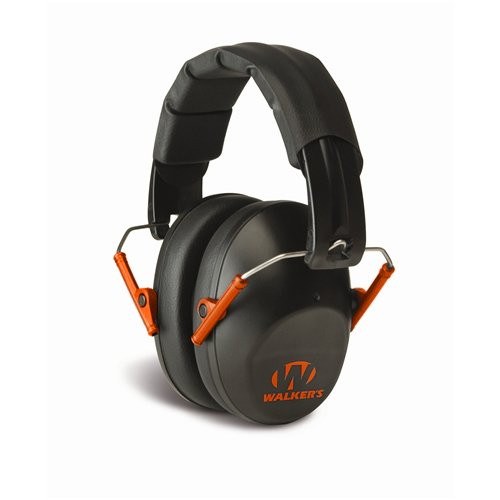 GSM Outdoors GWP-FPM1-BKO Walkers Game Ear Pro-Low Profile Folding Muff, Black/Orange